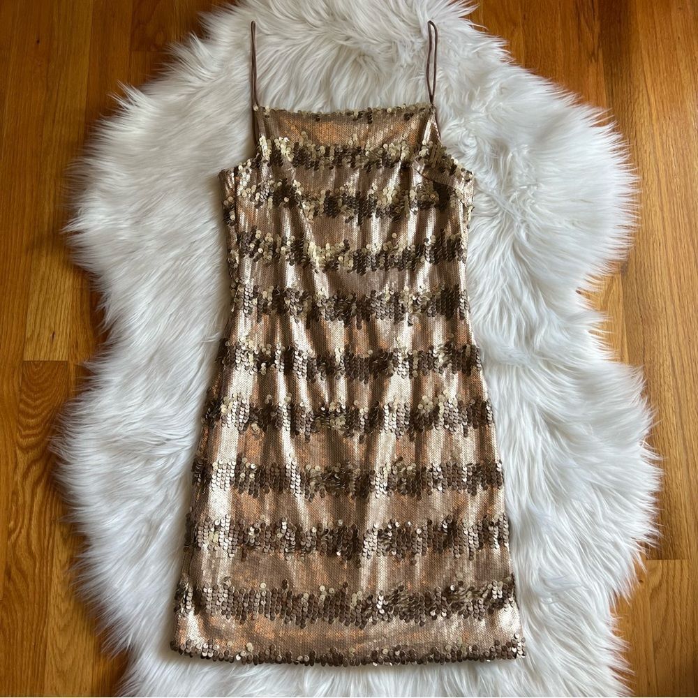 Black Swan Gold Sequined Cocktail Dress M